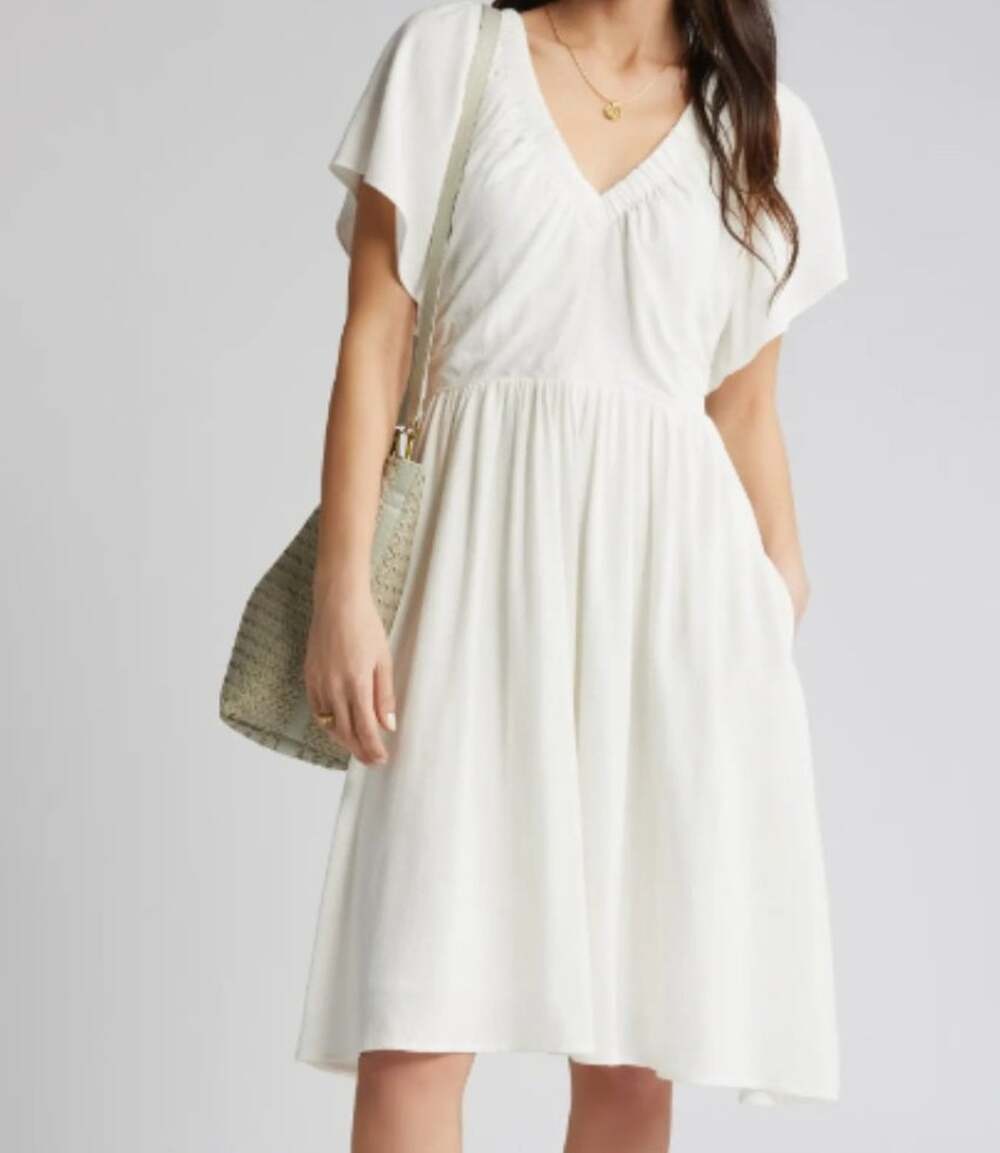 New CASLON Nordstrom Flutter Sleeve V-Neck Dress Medium 100% cotton PERFECT